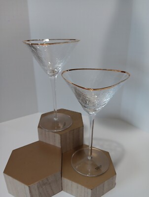 EUC Global Views Hammered Glass Gold Rim Martini Glases