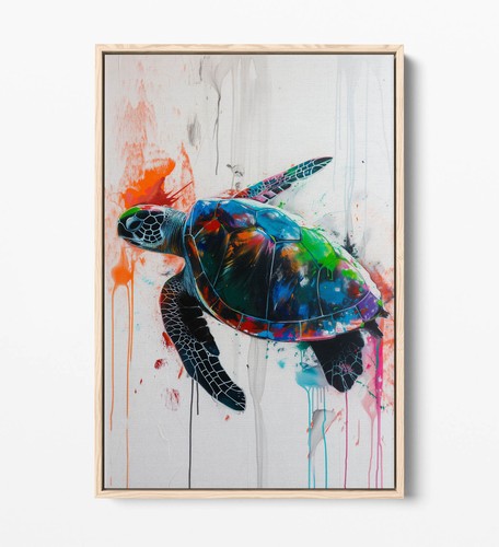 SEA TURTLE WATERCOLOUR PAINTING -FLOAT EFFECT FRAMED CANVAS WALL ART PRINT - Picture 7 of 12