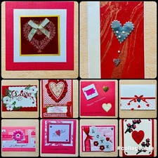 10 Handmade Valentine’s Love Greeting Cards Envelope Hearts 