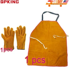 Cow Leather Work Welding Apron Gloves Cowhide Heat Resistant Weld Protective Kit