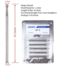 5PCS Dental Round Carbide Burs HP 44.5mm For Straight Low Speed Handpiece HP8