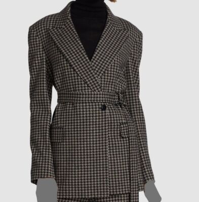 $1690 Max Mara Women's Black Wool Kabala Houndstooth Belted Blazer Jacket Size 6