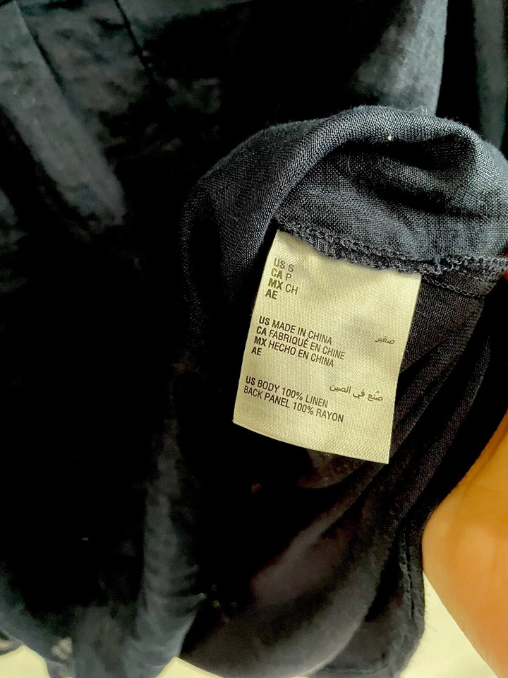 INS Internacional Concepts Blouse Navy Blue Ruffle Sleeve 100% Linen Back Rayon  - Image 4 of 4