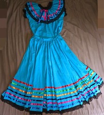 Sky Blue color 2 PC Dress Flow For Latin Folkloric Dance