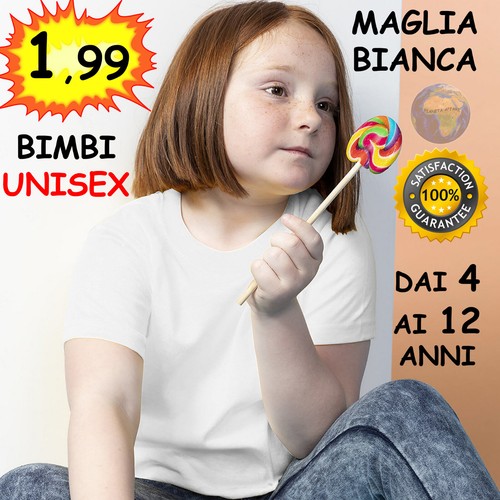 T-SHIRT BIANCA da BAMBINI Unisex IN COTONE Maglietta A MANICHE CORTE per BIMBO - Picture 1 of 7