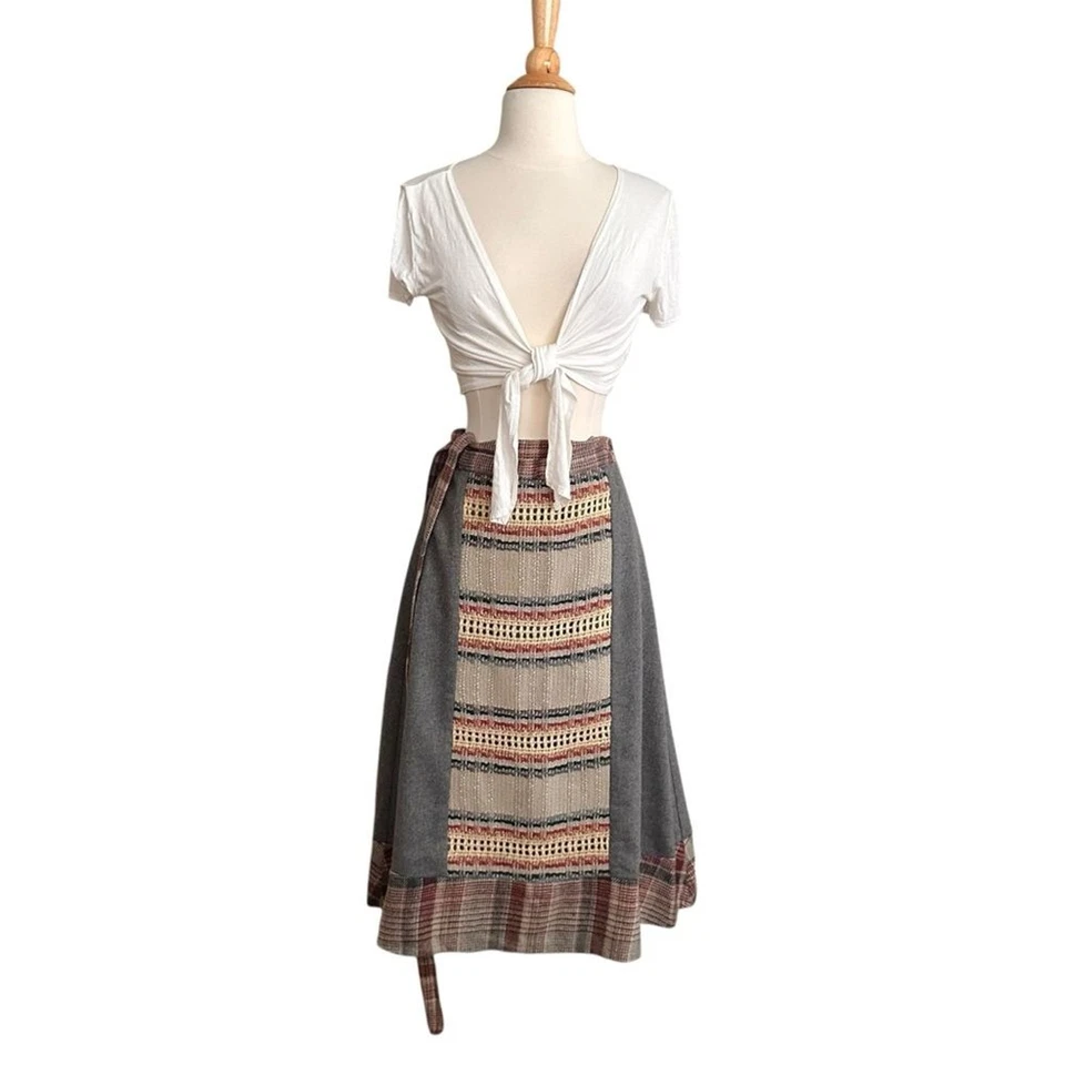 Винтажная шерстяная юбка Artisan от Rose Path Designs тканая клетчатая Cottagecore S - Изображение 2 из 4