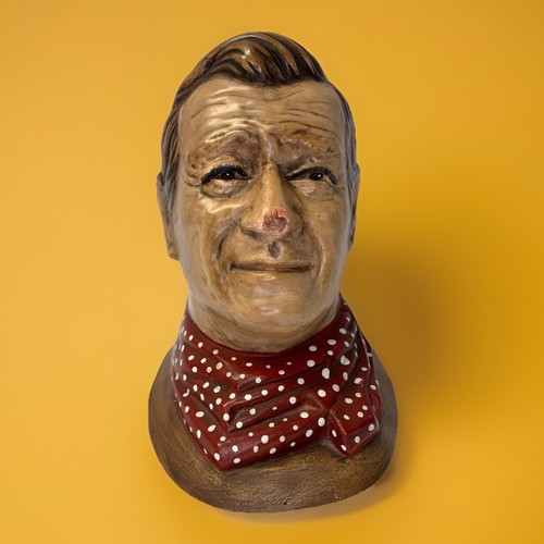 John Wayne ~ Ceramic Statue ~ 8”X7”X5.5” 1.8 lb ~ Red & White Scarf ~ with flaws