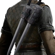 HiiFeuer Medieval Faux Leather Double Back Sword Frog, Mercenary Dark Brown a