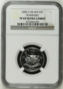 2002 S SILVER 25C TENNESSEE NGC PF69 ULTRA CAMEO