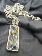 Retired UNOde50 Smokey Blue Gray Crystal Pendant Necklace 32”
