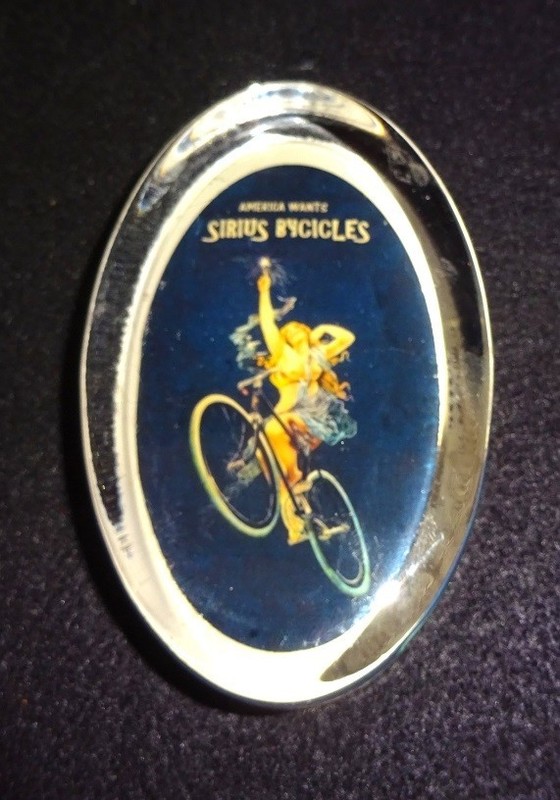 Sirus Bicycles oval glass antique adverting nude paperweight paper weight
