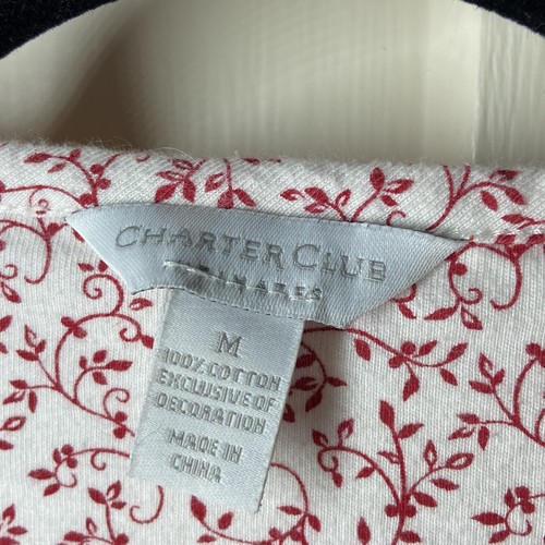 Womens M Nightgown Charter Club Long Sleeve Full Length Cotton Jersey White Red - Picture 5 of 7