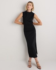Quince Women Stretch Cotton Jersey Mock Neck Midi Dress Black S