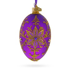 Golden Swirls on Purple Glass Egg Ornament 4 Inches