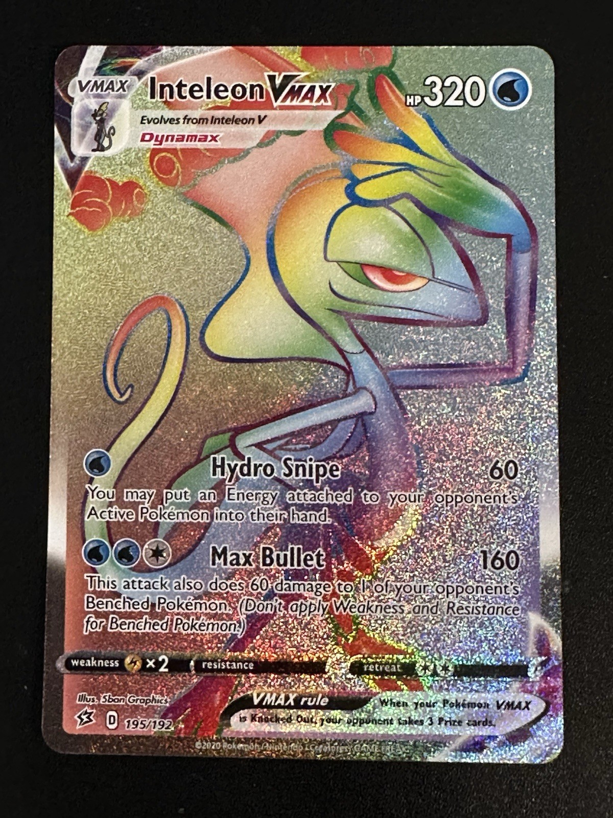 Inteleon VMAX 195/192 Pokemon Rebel Clash Rainbow Secret Rare Holo NM