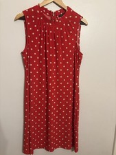 Tommy Hilfiger Women’s Red Polka Dot Sleeveless Dress Pleated High Neck Size 12