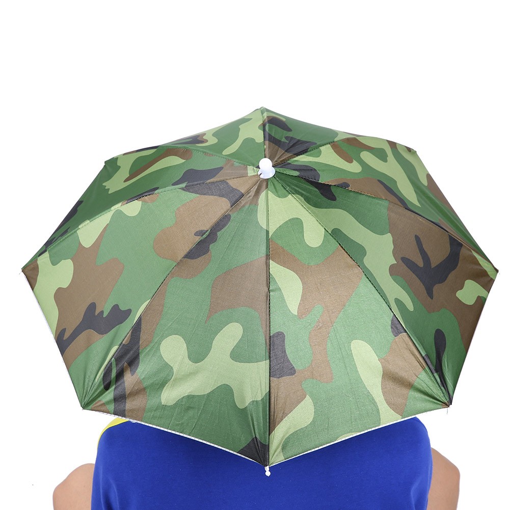 65cm Sunscreen Windproof Head Mounted Umbrella Top Folding Hat Umbrella(Camo KRI