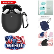 Durable Silicone Case for Google Pixel Buds Pro with Anti-Lost Keychain - Black