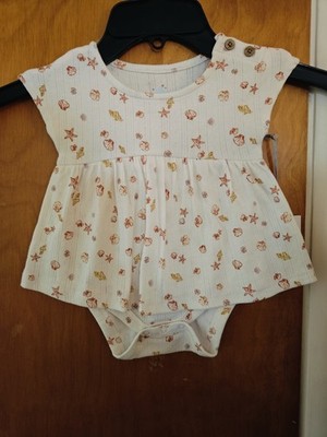 Cloud Island Baby Girl One Piece Off White Sea Shell Romper Dress 0-3 Months NWT