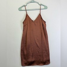 Wilfred Free Brown Satin Slip Dress Spaghetti Strap V Neck Mini