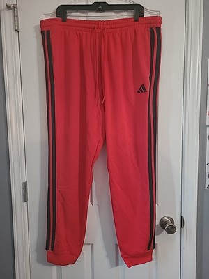 Adidas Essentials Mens Size 2XL Red Black French Terry Tapered Cuff Pants JD1880