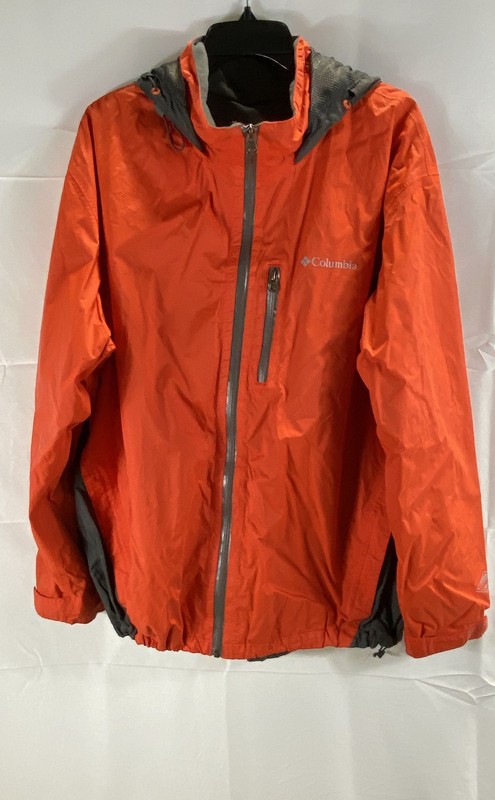 Columbia Men's Orange Gray Colorblock Full Zip Hooded Rain Jacket Windbreaker XL