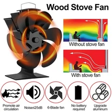 6 Blades Fireplace Stove Fan Heat Cocoon Self-Powered Wood Top Burner Eco Heater
