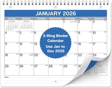 Dunwell 8.5x11 Binder Calendar 2026, Use Jan to Dec 3-Hole Small, Blue 