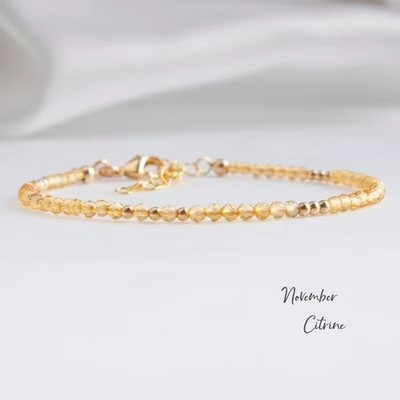 Natural Citrine Yellow Wealth Crystal Beads Dainty Healing Minimalist Bracelet