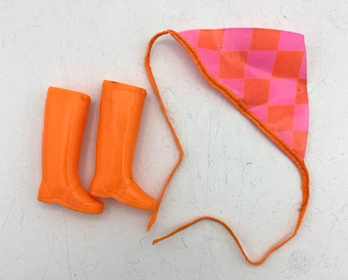 Vintage Barbie DRIZZLE DASH #1808 Orange Boots & Scarf Kerchief Bandana 1967