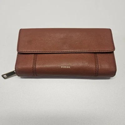 Fossil Geldbörse Damen Leder Rindsleder dreifach faltbar Kreditkartenetui Clutch braun - Bild 1 von 4