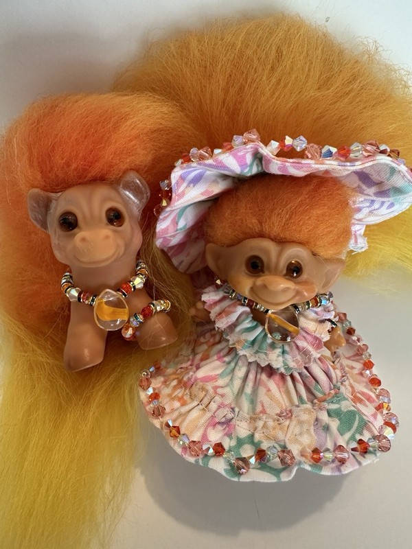 Danny & Annie Pony Dam Troll & C64 Troll-New Orange & Yellow Mohair -Swarovskis!