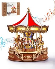 DIY 3D Wooden Puzzle for Adults, Classic Carousel Wood Puzzle Music Boxes, fo...