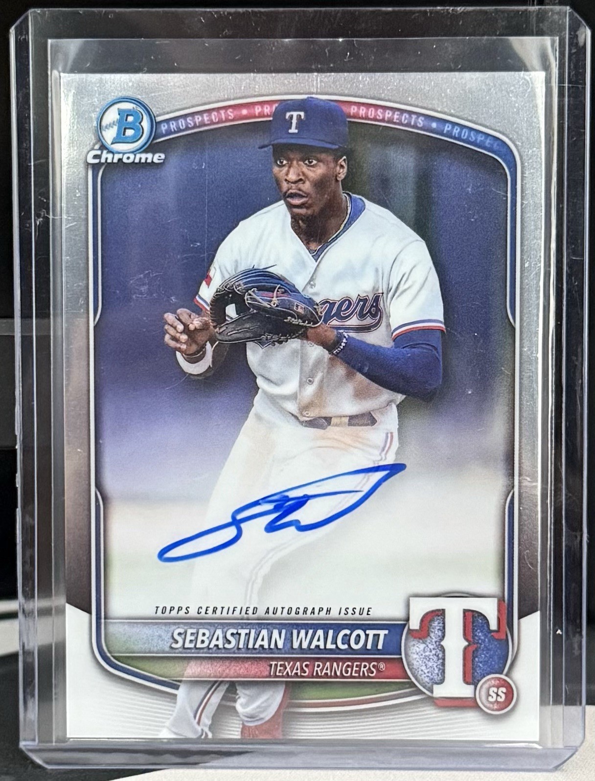 2025 Topps Bowman Chrome Base Auto Sebastian Walcott #CPA-SW Rangers