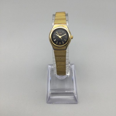 Vintage Citizen Watch Womens 19mm Gold Tone Black Dial 6031-K06614