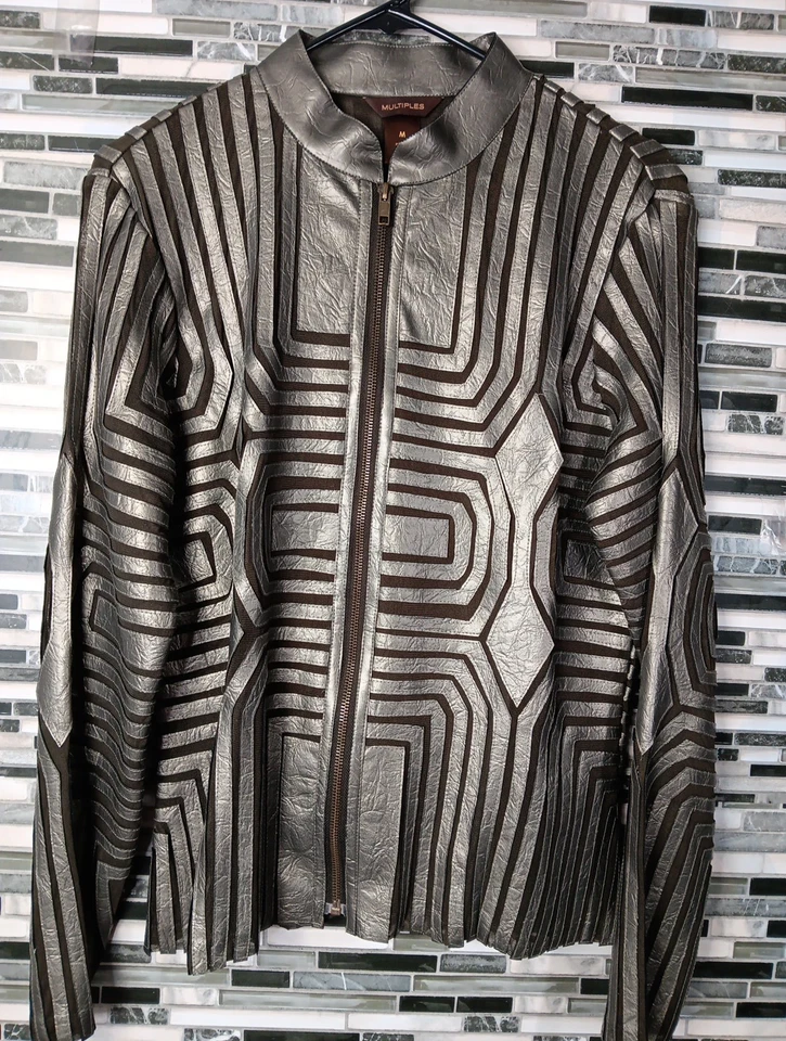 Vintage Multiples Jacket M Matrix Gold Metalic Sheer Geometric Punk Rare - Image 2 of 4