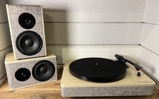 Victrola VM-130-FOT Wood Linen Fabric Bluetooth Record Player 3-Speed Turntable