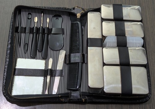 VINTAGE Mens Toiletry & Grooming Kit. Black  Leather, made in West Germany