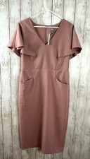 Asos Women Size 10 US Midi Dress Angel Sleeves V-Neck Pink Pencil Blush READ