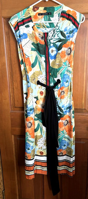 Zara Basic Collection Women's S Small Dress Floral Tie Waist Stretch Jersey