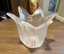 Clear Glass Ribbed Decorative Candle Holder Glossy Tea Light Votive