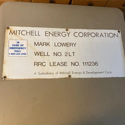 Vintage Porcelain Oil Field Lease  Sign - Mitchell Energy Corp.  Mark Lowery 30”
