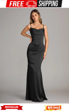Azazie Sorrel Black Mermaid Strapless Stretch Satin Convertible Dress. NEW 100