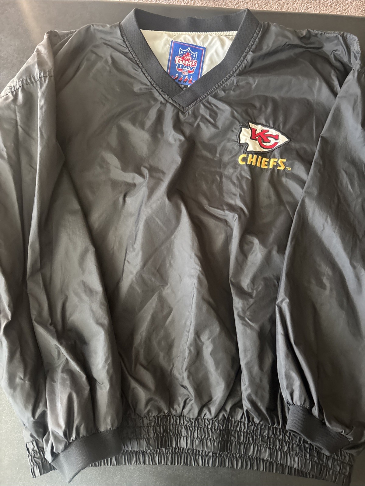Vintage Black Large Kansas City Chiefs GameDay V Neck Windbreaker Size XL
