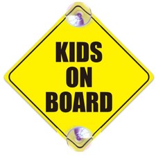 KIDS ON BOARD Yellow In Car Signs Suction Plastic Window Sign Baby Car Safety 