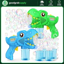 Kids Bubble Gun 2 Pack Dinosaur Bubble Machine with LED Lights for Kids