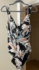 Jantzen Swimsuit Black Tropical Floral One Piece Coastal Bohemian Women's 16 XL