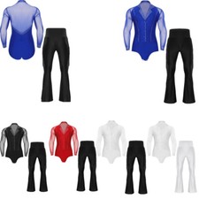 Mens Jumpsuit Performance With Pants Latin Leotard Rhinestones Dancewear Tango