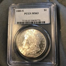 1880 S Morgan Silver Dollar PCGS MS63 older light blue label rim toning