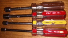 4 VTG GREAT NECK  NUT DRIVERS  HOLLOW SHAFT USA  6PT 1/4 TO 1/2" MOST ARE NEW